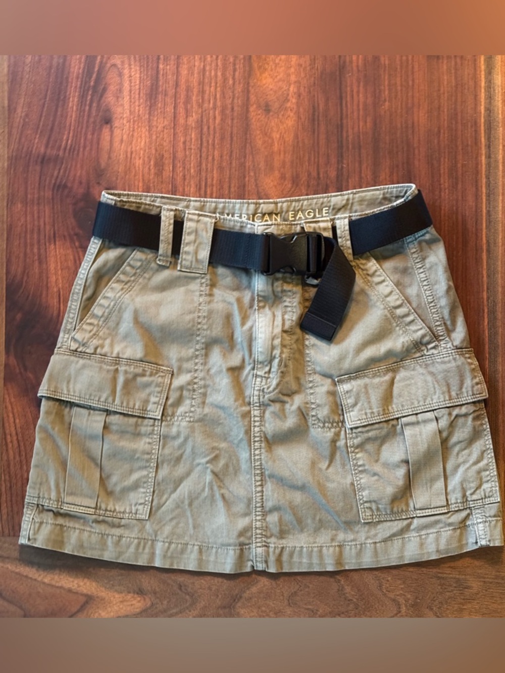 American Eagle Outfitters Olive Cargo Mini Skirt with Black Belt